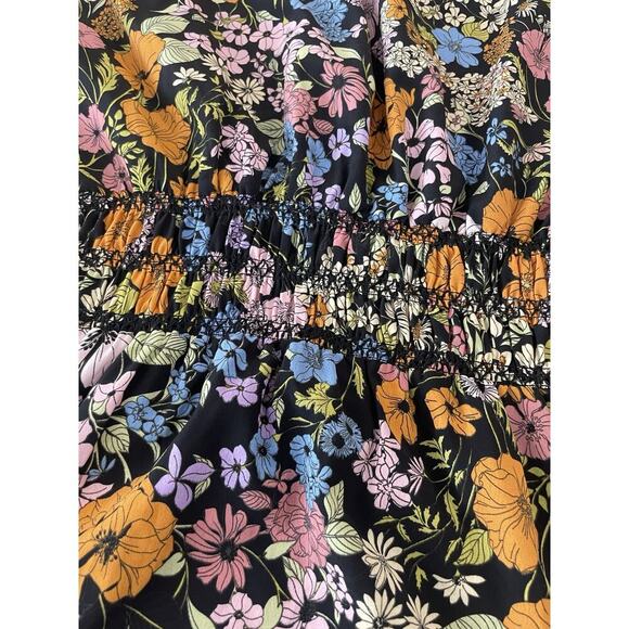 WAYF MINI DRESS SMOCKED RUCHED WAIST LONG SLEEVE SZ S AESTHETIC CORE BLACK WHITE - Picture 12 of 16